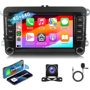 [4G+64G] Android Car Radio for VW Jetta Passat Golf Beetle Polo Caddy Tiguan Touran for SEAT Altea for Skoda with Wireless CarPlay Android Auto, 7 Inch Touch Screen Car Stereo with Bluetooth/GPS/WiFi