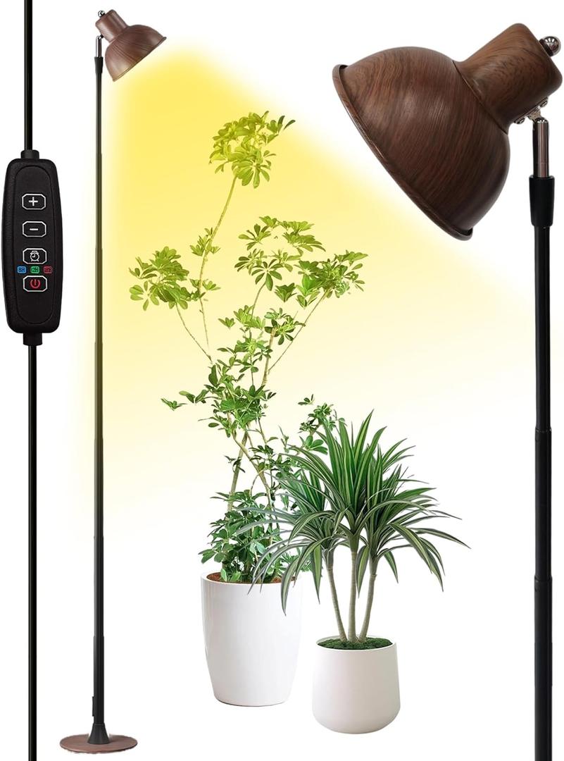 Yadoker Plant Grow Light for Indoor Plant, Walnut Wood Grain LED Grow Light,Elevating Plant Lamp,Height Adjustable,Automatic Timer with 8/12/18Hours,10-Level Brightness,Ideal for Large Plant Grow