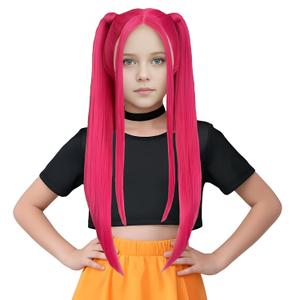 MAGQOO Hot Pink Wig Girls Long Straight Hot Pink Wig Cartoon Movie Halloween Cosplay Costume Animie Wigs(Small Head)