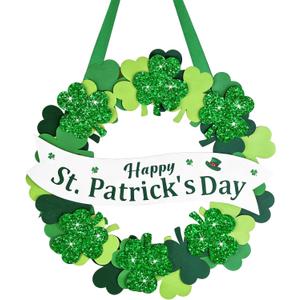 12.6 Inch St Patricks Day Wreath for Front Door, Wooden Shamrock Wreath with 3D Layered Design, St Patricks Day Indoor Outdoor Home Wall Decorations for Irish Party