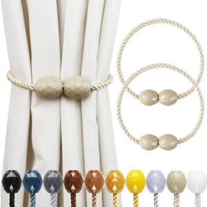 Strong Magnetic Curtain Tiebacks Beige 2 Pack Decorative Tie Backs Outdoor Curtain Rope Tiebacks Elegant Curtain Holdbacks for Drapes