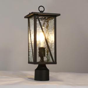 4 x Outdoor Post Light Fixture, Farmhouse Exterior Pillar Lantern Lights with Water Ripple Glass, Black Waterproof Rectangular Outside Post Pole Lighting for Garden, Yard, Patio and Pathway