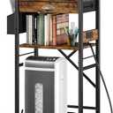 Homeiju 3-Tier Printer Stand with Storage Drawer,Large Tall Printer Table with Power Outlet,Side Pocket and Adjustable Shelf for Home Office,Stand Cart for Computer PC Tower CPU Shredder,Brown