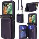 ASAPDOS for Motorola Razr 2025/2024 Wallet Case - 5 Card Slots RFID Blocking | Detachable Crossbody Strap & Wristlet | Snap Magnetic Cover | Shockproof PU Leather Purple