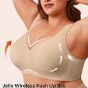 Vertvie Jelly Bras for Women Plus Size Minimizer Soft Wireless Push Up Bra Full Supportive Older Lift Back Coverage Bralette (Beige) 32D