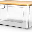 spospo Trash Bag Holder with Bamboo Lid, Stackable Trash Bag Dispenser, Extra Large Storage for Kitchen Laundry Room Under Sink (1Pack)