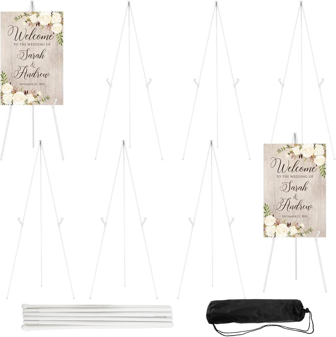 JEAWIWI 8PCS White Easel Stand for Wedding Sign Stand, 65 Inch Adjustable Metal Easels for Display, Portable Folding Easel for Wedding, Display Show, Arts, Poster with Portable Bags