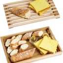Nuvograin Wood Bread Cutting Board With Slicer, Crumb Tray and Holder - Serving Tray for Kitchen, Color Combination Design - For Cake, Bagels - 9.53" Wide x 1.46" Tall