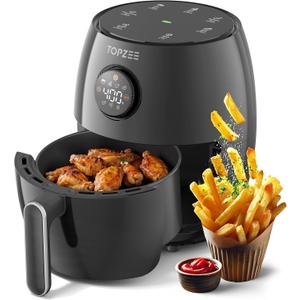 2.1Qt Small Air Fryer - Compact Digital Mini Airfryer with 7-in-1 Presets, 98% Less Oil, Adjustable Temperature & Timer, Shake Reminder, Nonstick, BPA-Free, Dishwasher Safe, Fast & Crispy Cooking (Black)