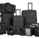 All-in-One Black Travel Collection with 3 Rolling Vertical Luggage (20", 24", 28"), 11 Assorted Totes/Duffles
