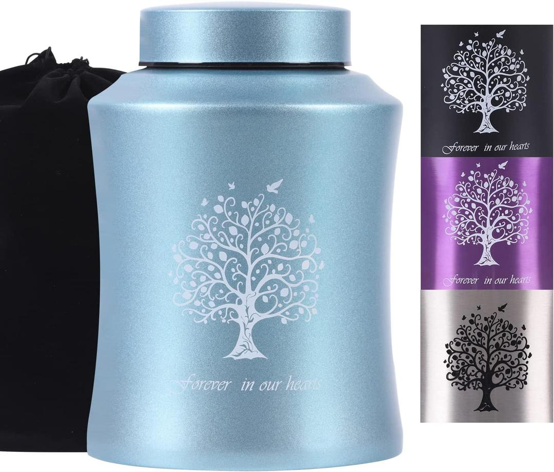 Tree of Life Urns for Human Ashes - Cremation Urns Adult for Funeral, Burial or Home - Cross Urns for Ashes Men Women - Decorative Urn for Ashes Male Female (160 Cubic inches, Blue(Tree))
