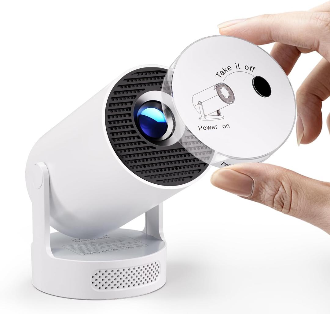 Magcubic 2025 Upgraded Mini Projector 4K support with WiFi 6 and Bluetooth 5.4, 5w Soundbase Speaker, Portable Projecteur with Auto Vertical Keystone 180 Rotatable Lens Cap for Movie Home HY300Pro+ (Pure White)
