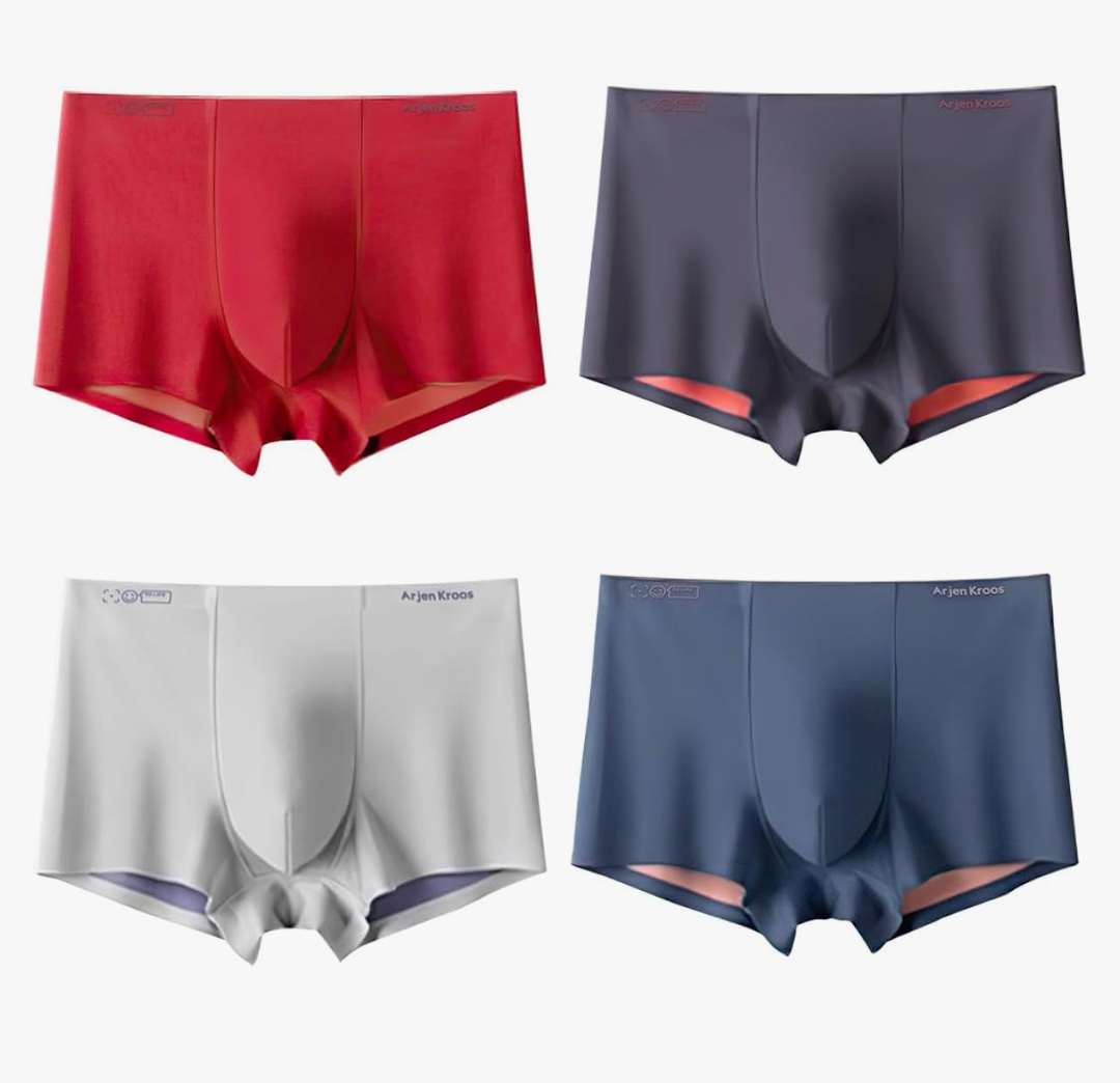 Arjen Kroos Men's Fashion Trunk Underwear 4 Pack Sexy Modal Ice Silky Boxer Briefs with Dual-Layer Color M