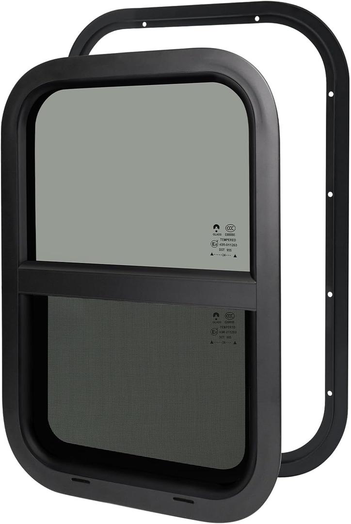 NOVINO RV Windows for Cargo Trailer, 15" W x 22" H RV Camper Cargo Trailer Windows Replacement, Vertical Sliding,Fit 15/16" or 1-3/8" Thick Wall,Allow Error 1/16,DOT Approved