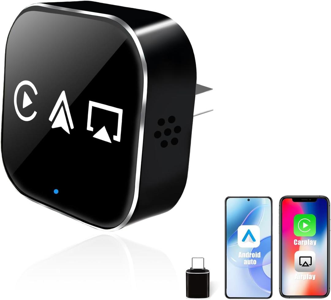3 in 1 Mini Wireless CarPlay Adapter for iPhone,CarplayAndroid AutoAirplay(No Mirrorlink), iOS10+Android 11, Bluetooth 5.0,USB/Type-C,Plug & Play,5G-WiFi(Black)