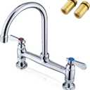 Commercial Sink Faucet 8 Inch Center Deck Mount Faucet with 8 Inches Gooseneck Swviel Spout Favorpo Kitchen Faucet for Restaurants Laundry Room Utility Sink, 2 Handle, 2 Holes, Brass Structure