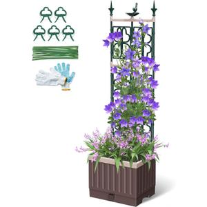 Raised Garden Bed Planter Boxes with Trellis,61.4" Self-Watering Trellis with Planter Box for Climbing Plants Flowers Vegetables,Use for Indoor Outdoor