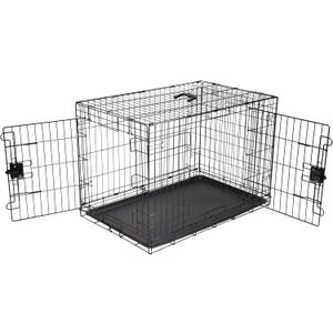 Amazon Basics Portable, Easy to Assemble, Foldable Metal Wire Dog Crate with Removable Tray, Double Door, Divider Panel, Handle, 36" x 23" x 25", Black