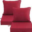 22x22 Inch Patio Chair Cushions Set of 2, Outdoor Furniture Cushions - Removable Cover, Water-Repellent, Fade-Resistant, Non-Slip Bottom & Straps, Replacement for Lawn, Porch & Deck Chair - Burgundy