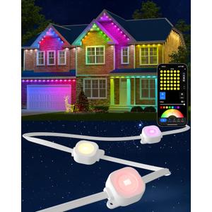 Gefolly Permanent Outdoor Lights Pro, 200ft with 120 RGBW Double-LED Light 111 Scene Modes for Daily, Halloween, Christmas, IP67 Waterproof for Outdoor Decor, Works with Alexa, Google Assistant, White