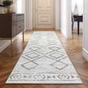 Jinchan Hallway Runner Rug 2x8 - Moroccan Kitchen Machine Washable Runner Rug Modern Geometric Soft Faux Wool Ultra-Thin Low-Pile Non-Slip Carpet for Laundry Room Bedroom Farmhouse (2x8ft,Taupe)