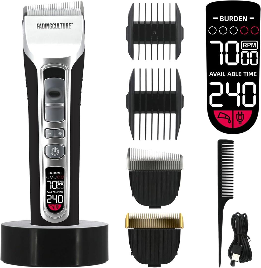 The Fadify 2.0 Cordless Hair Clippers for Men, 7000RPM Professional Barber Clippers Detachable Inclined Blade, Mens Hair Clippers Fading Culture Hair Trimmer Cutting Kit Rechargeable LCD Men Boy Gift