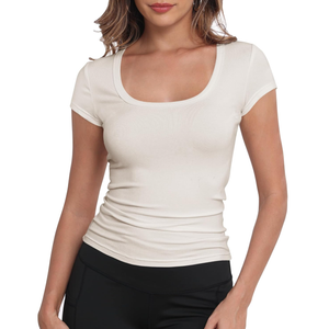 GEMBERA Womens' Stretchy Scoop Neck Short Sleeve Shirts Fitted Casual Basic Top T-Shirts XL