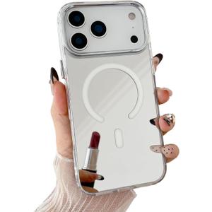 Mirror Magnetic Case for iPhone 17 Pro [Compatible with MagSafe] Cute Glass Glossy Mirror Back Case for Women Girls Makeup Cover with Clear Soft TPU Bumper Slim Frame Phone Case 6.3 inch