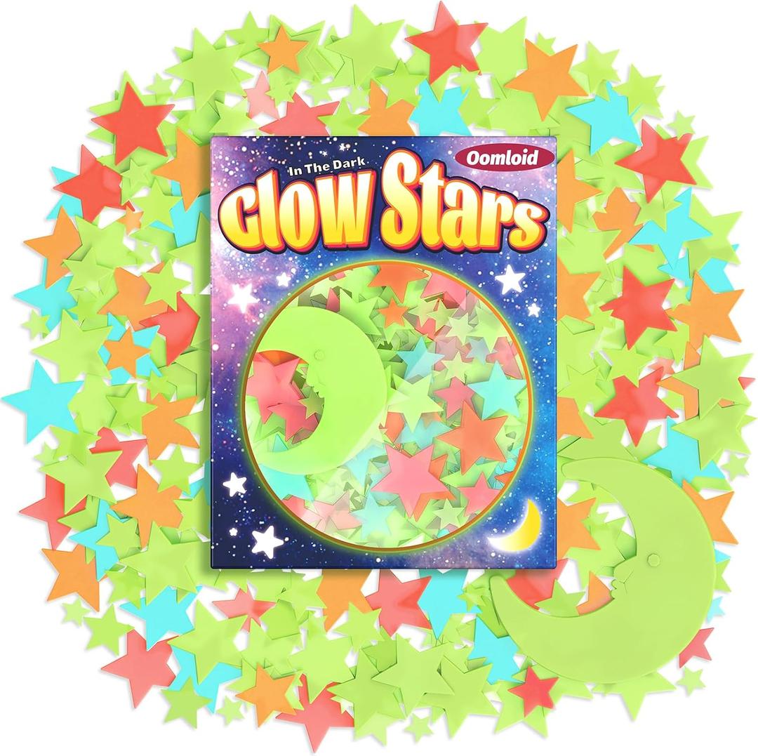 201 Pcs Glow in The Dark Stars Stickers for Ceiling, Toddler Wall Room Decor Gifts, Luminous 3D Glowing Stars Stocking Stuffers for Kids Boys Girls - Multi