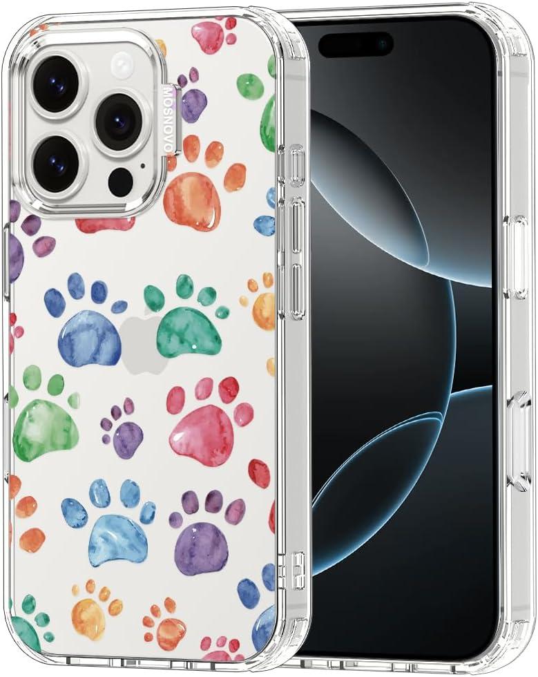 MOSNOVO Case for iPhone 16 Pro, [Buffertech 6.6ft Military-Grade Drop Protection] [Anti Peel Off Tech] Clear TPU Bumper Phone Case Cover Design - Colorful Paw