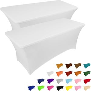 IVAPUPU 2 Pack 6FT Table Cloth for Rectangular Fitted Events Stretch White Table Covers Washable Spandex Spring Tablecloth Protector for Party, Wedding, Cocktail, Banquet, Festival (6 Ft - 2 Pcs)