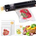Vacuum Sealer with 40 Bags, 2 IN 1 Full Automatic Handheld and Countertop Sealer for Dry Moist Food, Built-in Magnetic Base&Cutter, for Sous Vide and Mason Jars, Viewing Tank, Compact, Black