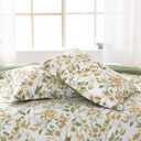 Mooreeke Floral Queen Size Comforter Sets, Vintage Green and Yellow Botanical Printed Bedding for All Seasons, 3-Piece Vintage Bed in a Bag with Fluffy Quilted Reversible Comforter & 2 Pillow Shams