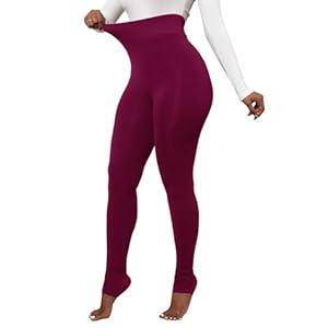 Women Winter Warm Leggings Elastic Thick Velvet Thermal Legging Pants Fleece Lined Tights (Red, XL)