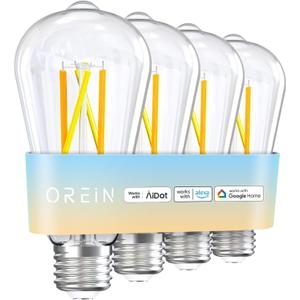 OREiN Smart Edison Light Bulbs, 2.4 Ghz Wi-Fi ST19(58) Vintage Light Bulbs E26, 800LM Dimmable via app, 2700-6500K Tunable, Smart LED Filament Bulb Works with Alexa/Google Home, 60W Equivalent 4Pack