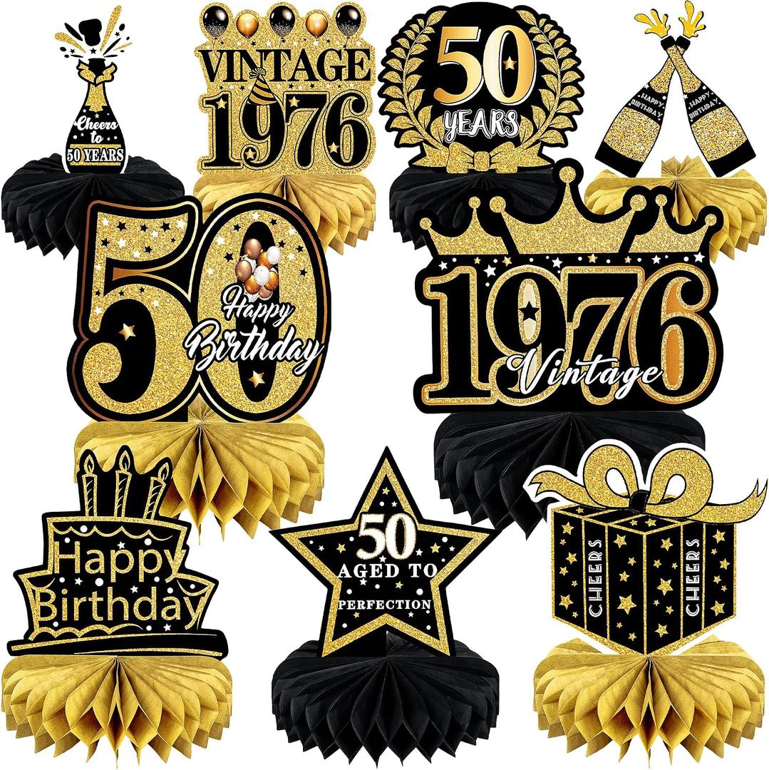3 x 9 Pcs 50th Birthday Decoration for Men Women 50th Birthday Table Decorations Cheers to 50th Birthday Honeycomb Centerpieces Table Topper Black and Gold 50th Birthday Party Favors