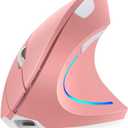 Vertical Mouse, Right Handed 2.4GHz Wireless Ergonomic Rechargeable Vertical Mouse with 4 Adjustable DPI 800/1200/1600/2400, 6 Buttons,Compatible with PC, Desktop,Mac (Pink)