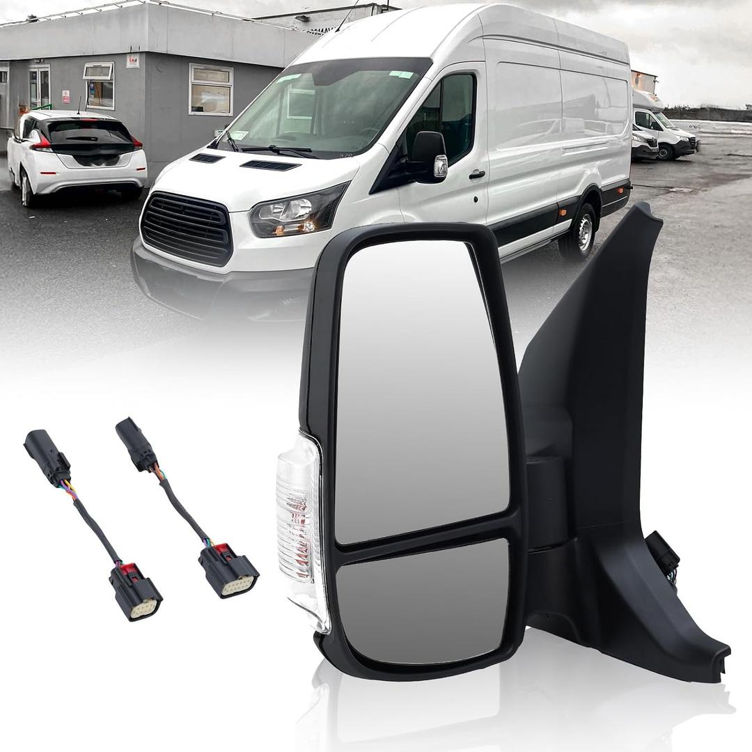 Driver Side Mirror,Mirrors Compatible with 2015-2021 Ford Transit 150 250 350 350 HD,Transit Side View Mirror with Power Glass,Heated,Signal Light,With Indicator Short Arm 6 Pins(Black), Left Driver Side