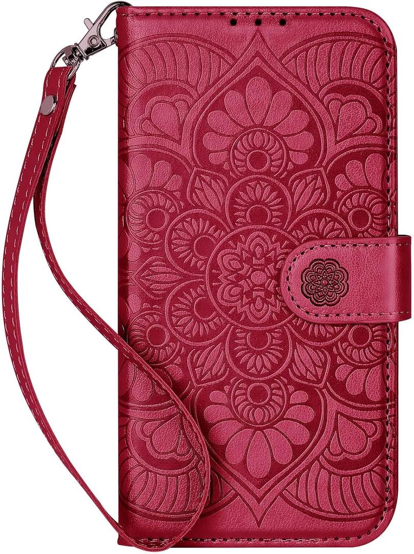 Wallet Case for iPhone 15,[RFID Blocking] 3 Card Holder with Credit Card Slot Magnetic Protective Flip Leather Cover for iPhone 15 (Red)