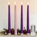 Ni-JASW Advent Flameless Taper Candles with Remote, Flickering Pink Purple Christmas LED Candlesticks Battery Operated Set of 4
