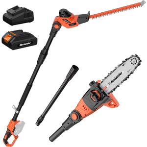 MAXLANDER 8 Inch Pole Saw and 18 Inch Pole Hedge Trimmer, 2-in-1 Cordless Pole Saws for Tree Trimming, 15-Feet MAX Reach, 16ft/s Speed, 20V Pole Chainsaw with 2.0Ah Battery & Charger