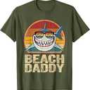 Beach Daddy Shirt Retro Shark Father Gifts Beach Dad T-Shirt for Men (Small)