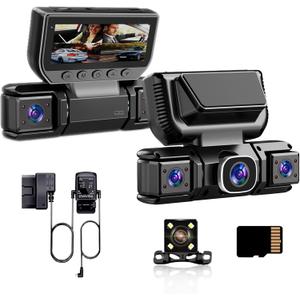 4 Channel Dash Cam Front & Rear for Cars with Radar,2K FHD & WDR Night | Dash Cam Include Free ODBII Hardwire 24/7 Parking Surveillance,360° Camera with WiFi,Loop Record,WDR Night