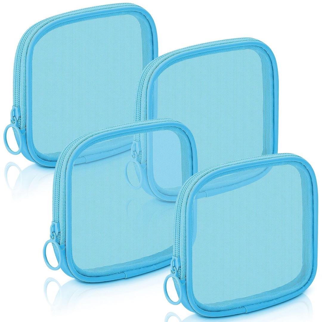 Weewooday 4 Pcs Mesh Makeup Bag Mesh Cosmetic Bag Travel Toiletry Pouch with Zipper Mini Makeup Cosmetic Purse for Daily Accessory(Small,Blue)