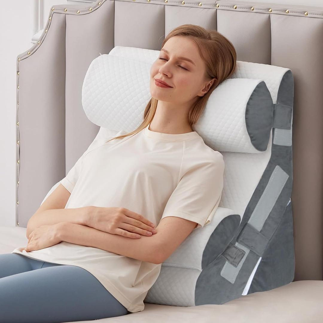 4PCS Bed Wedge Pillow for Headboard, 10-in-1 Adjustable Foam Wedge Pillow for Acid Reflux Relief, 23 Wide Triangle Pillow Wedge for Post Surgery, Back Pain Relief & Snoring, White/Grey