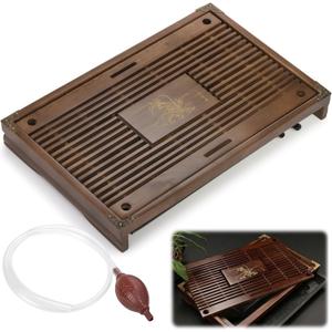 Eorbow Wooden Tea Tray, 17 Inch Chinese Kung Fu Tea Tray, Gongfu Tea Table with Water Storage Box, Household Filter Tea Serving Tray Gift Set for Home, Office, Bar