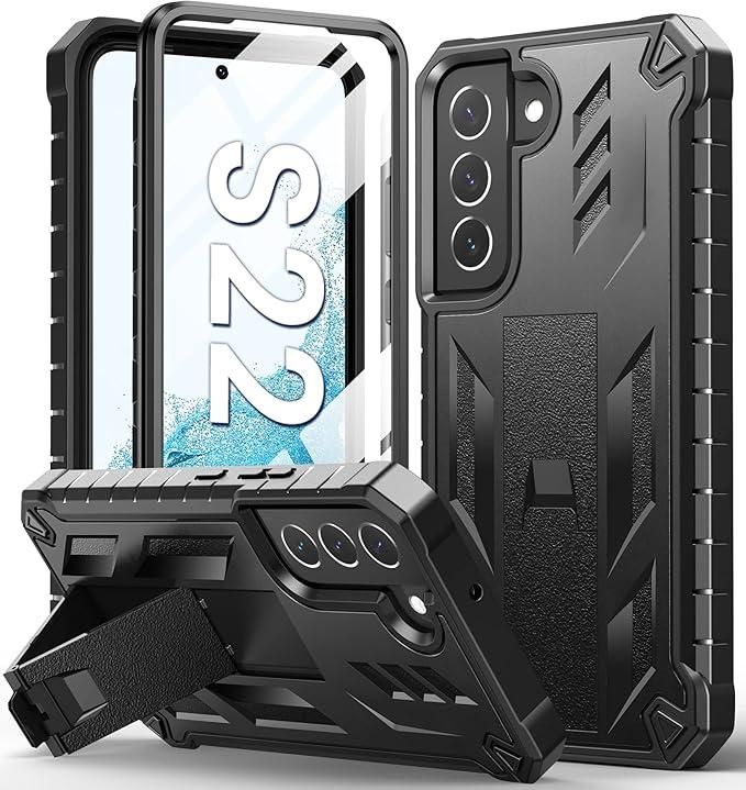 SOiOS for Samsung Galaxy S22 Protective Case: Military Grade Drop Proof Protection Mobile Phone Cover with Kickstand | Rugged Shockproof TPU Matte Textured Sturdy Phone Bumper (Black)