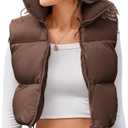 Kissonic Women's Cropped Puffer Vest Lightweight Fluffy Vest Sleeveless Warm Winter Outerwear, Large