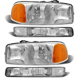 AS Headlights for 1999 2000 2001 2002 2003 2004 2005 2006 GMC Sierra Headlights for 99-06 Sierra 1500/ Sierra 2500 HD/3500 HD with Chrome Housing Amber Reflector Clear Lens Pair