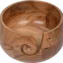 EDHAS Acacia Wood Yarn Bowl Holder | Handmade Holder with Holes | Yarn/Wool/String Storage Accessory (7" x 7" x 4")